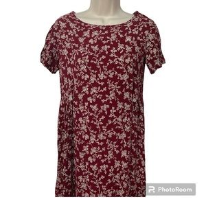 Eddie Bauer Casual Red Flower Midi Dress Size Small Petite
